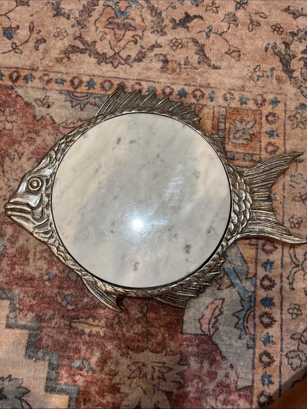 Vintage Marble Insert Fish Pewter Tray